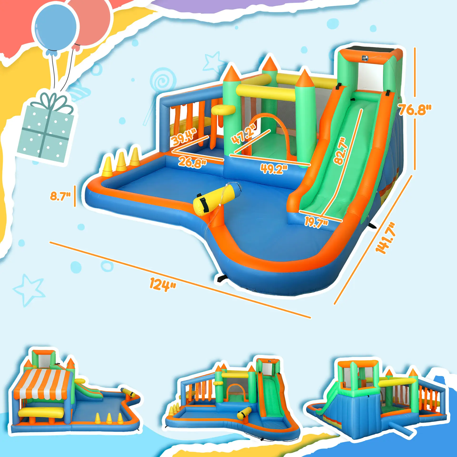 8 in 1 Inflatable Bounce House Water Slide with 550W High Power Blower, for 3-8 Years - Image 2