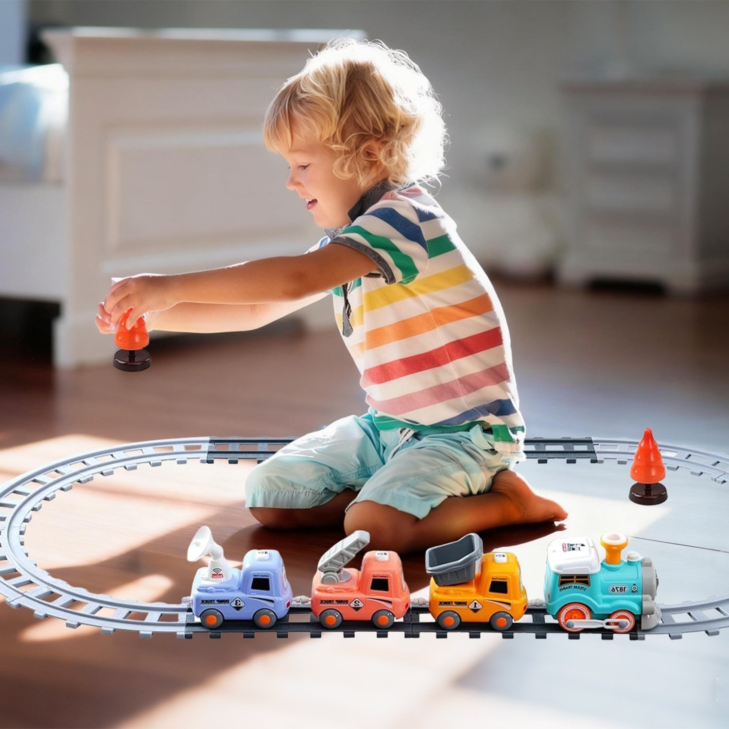 Train Toys With Locomotive 3 Trucks Gifts For Kids Aged 3 to 6 Years - Image 6