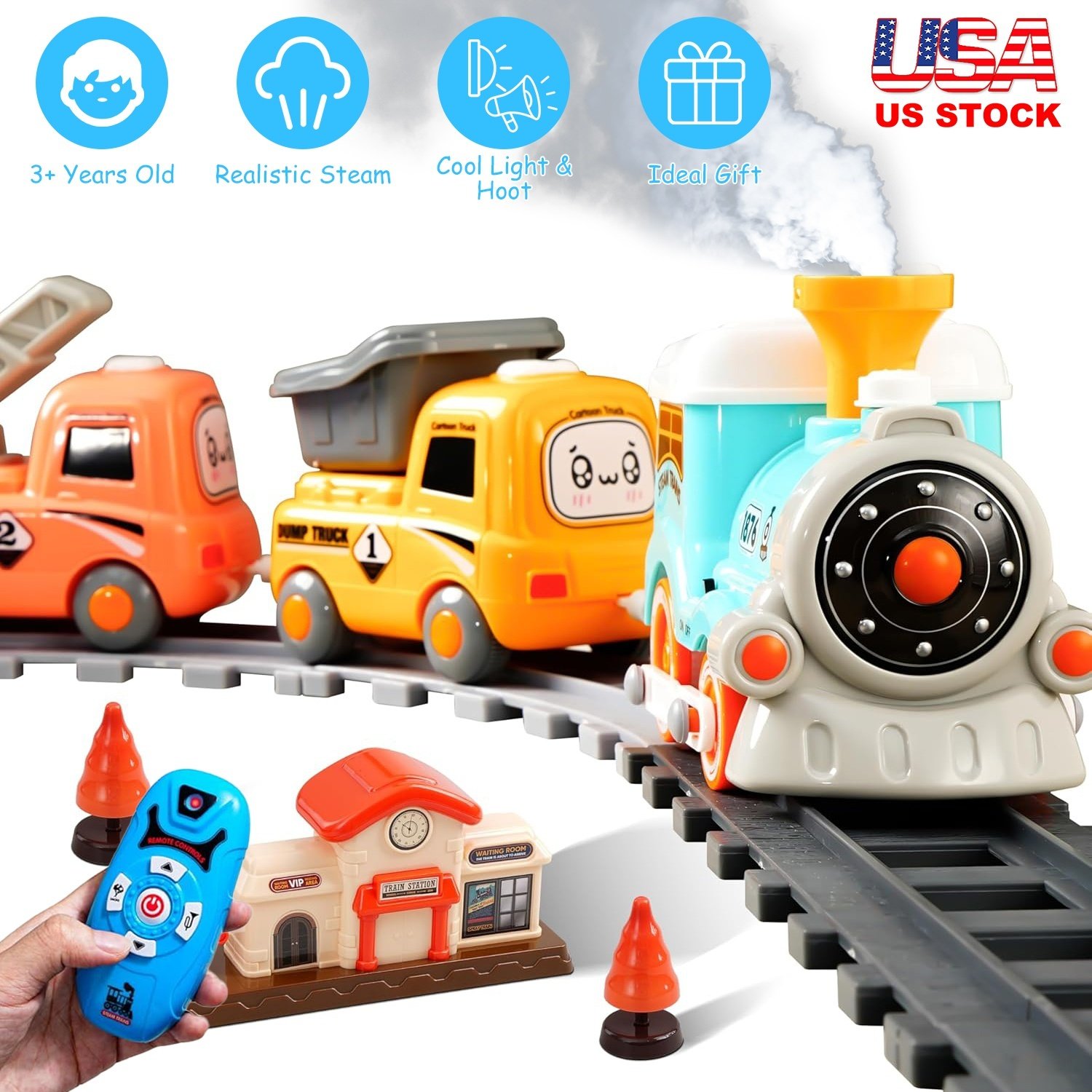 Train Toys With Locomotive 3 Trucks Gifts For Kids Aged 3 to 6 Years
