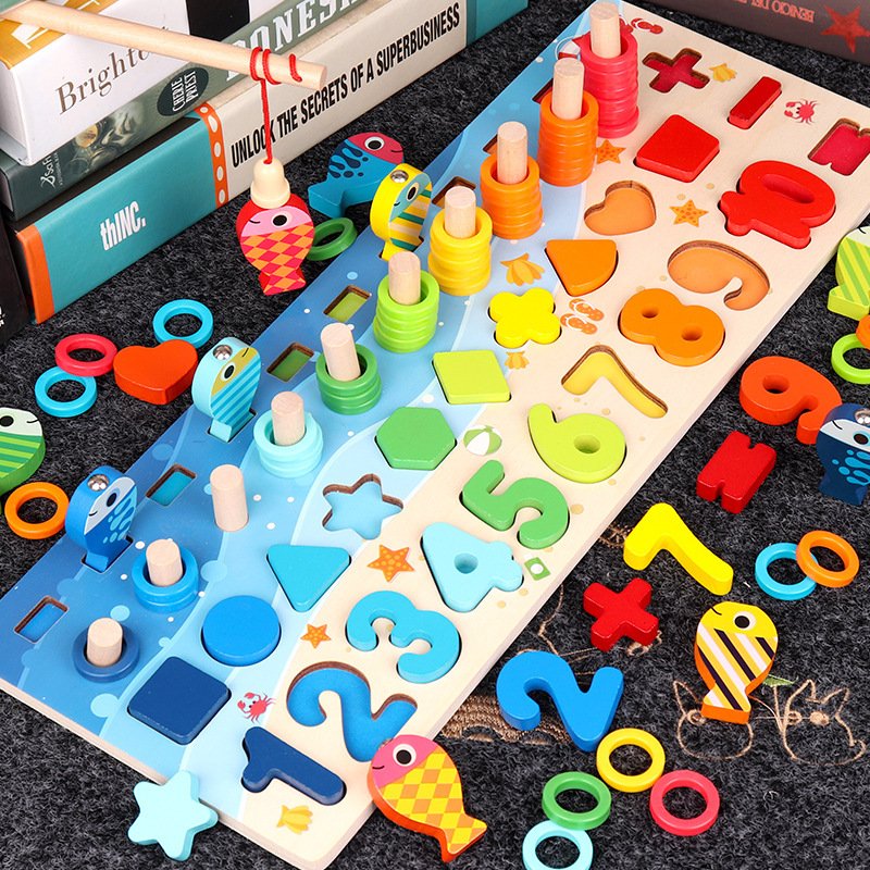 Educational Wooden Toys for Kids Board Math Fishing Count Numbers Matching Digital Shape Match Early Education Toy - Image 2